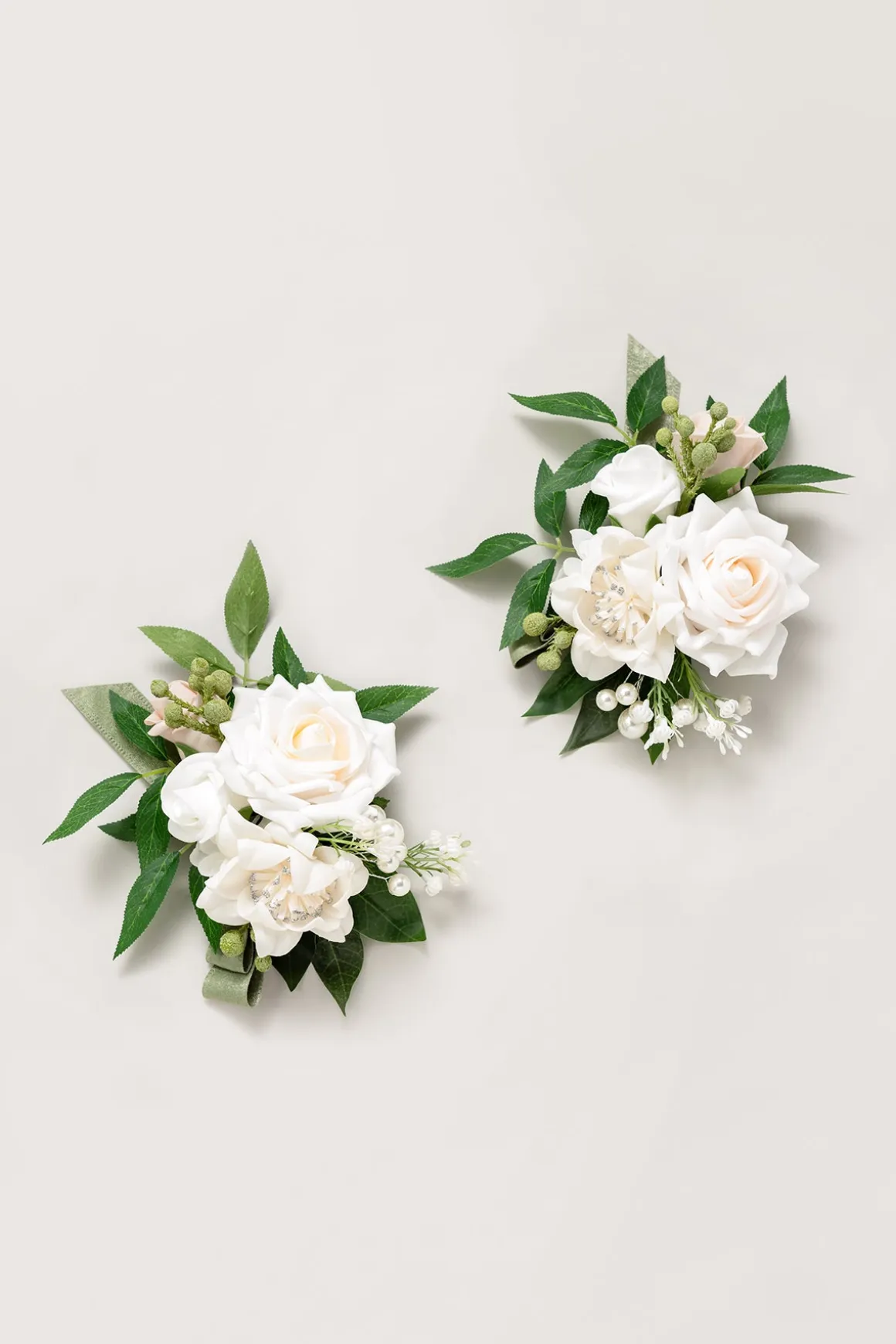 Shoulder Corsages in White & Sage | Clearance