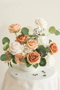 3.5" Silk Vendela Rose with Stem - Cream & Orange Clay