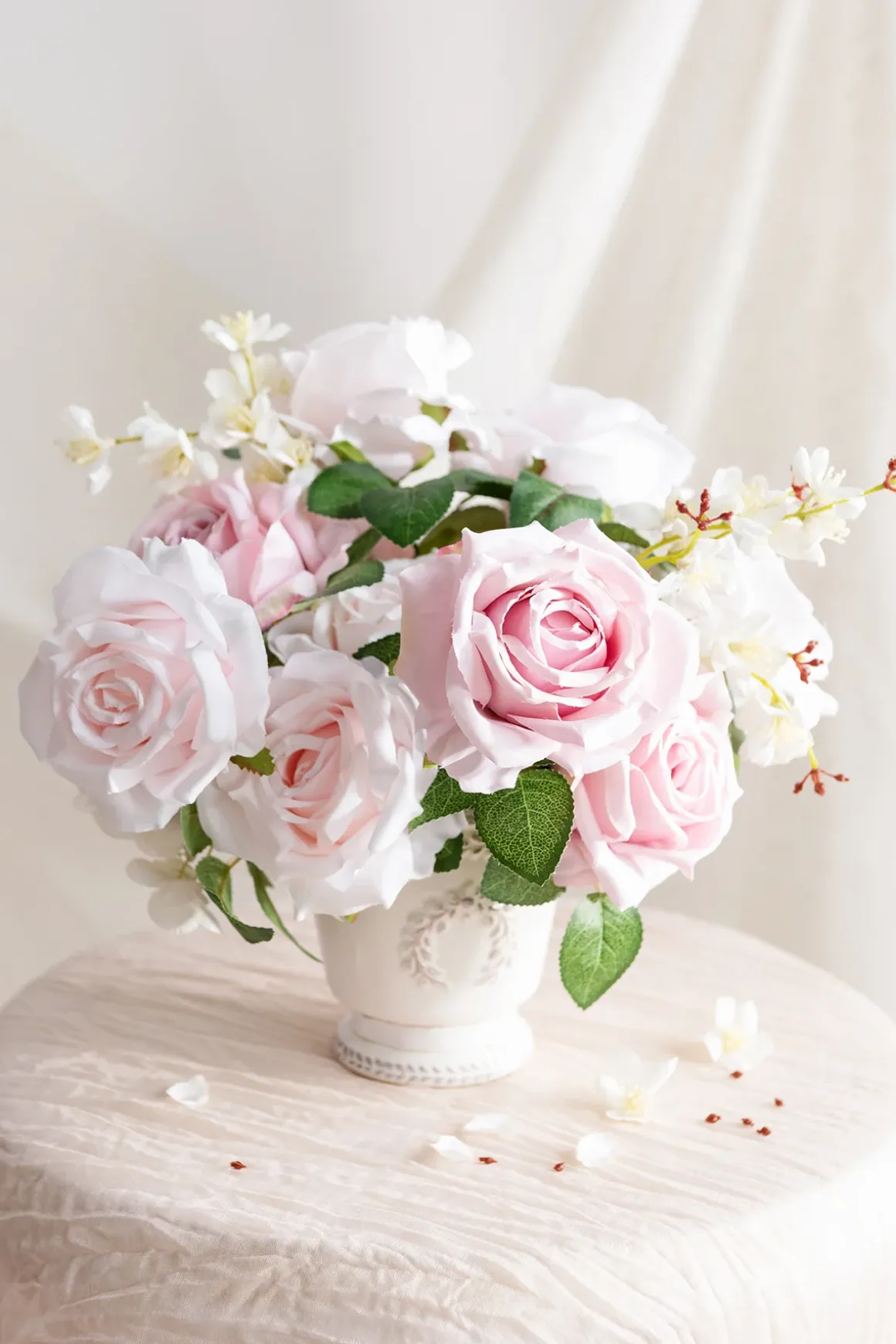 3.5" Silk Vendela Rose with Stem - Pale Pink & Shabby Blush