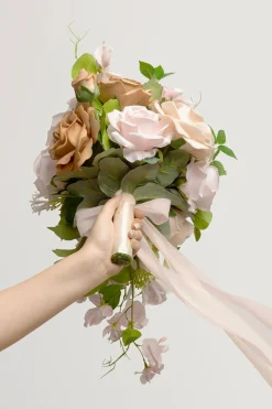 Small Cascade Bridal Bouquet in Powder Pink & Sand Beige