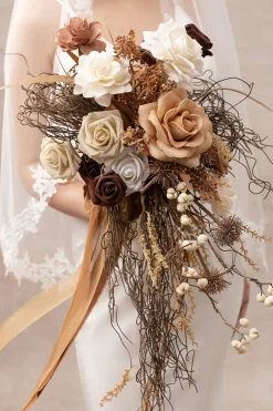 Small Cascade Bridal Bouquet in Beige Raw Serenity | Clearance