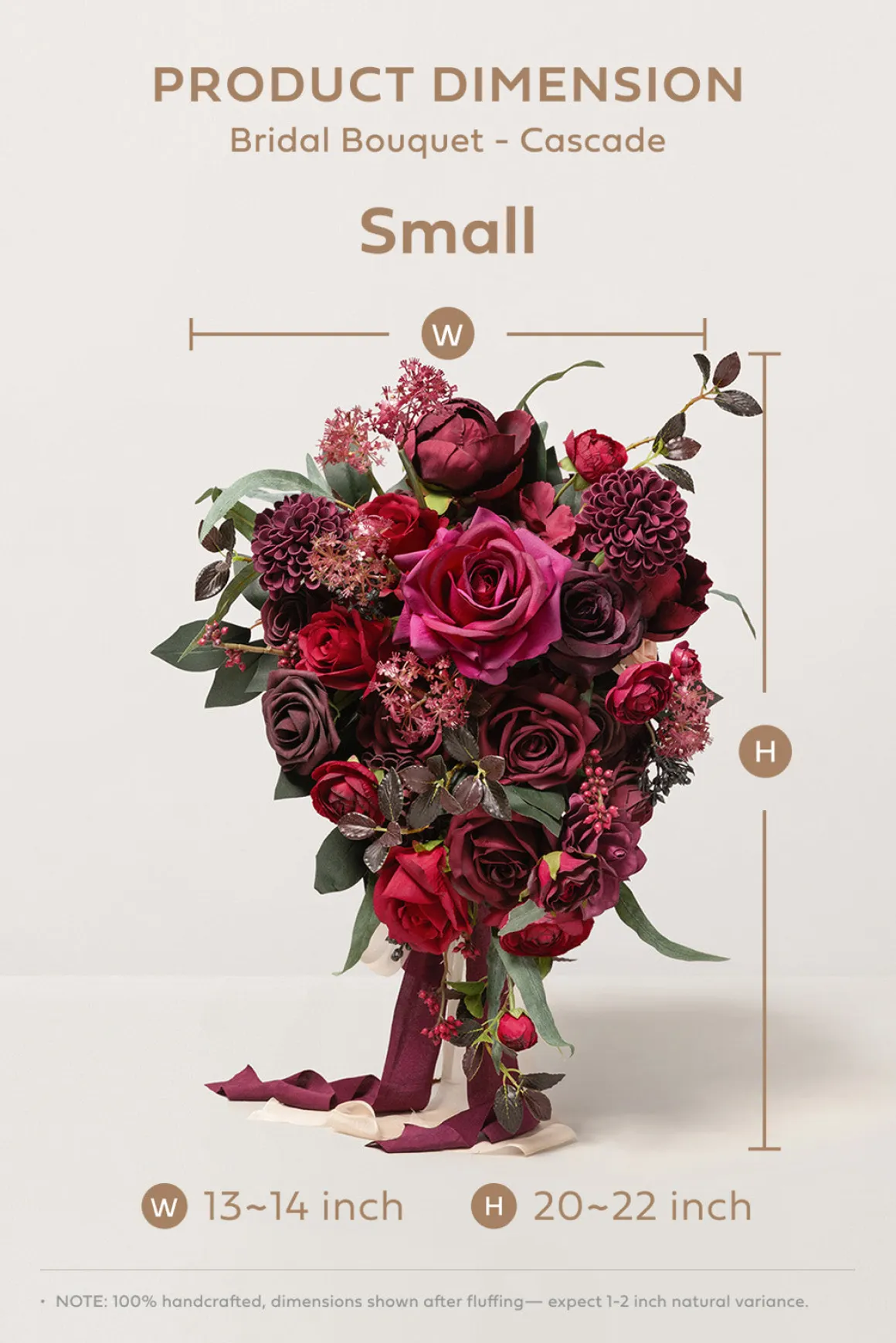 Small Cascade Bridal Bouquet in Bordeaux Red & Wine