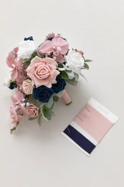Small Cascade Bridal Bouquet in Dusty Rose & Navy