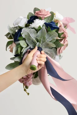 Small Cascade Bridal Bouquet in Dusty Rose & Navy