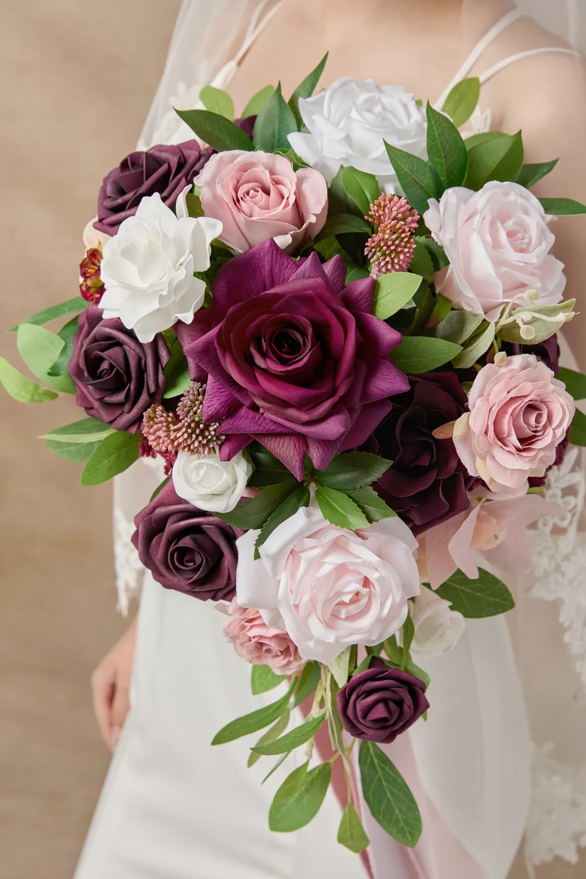 Small Cascade Bridal Bouquet in Romantic Marsala