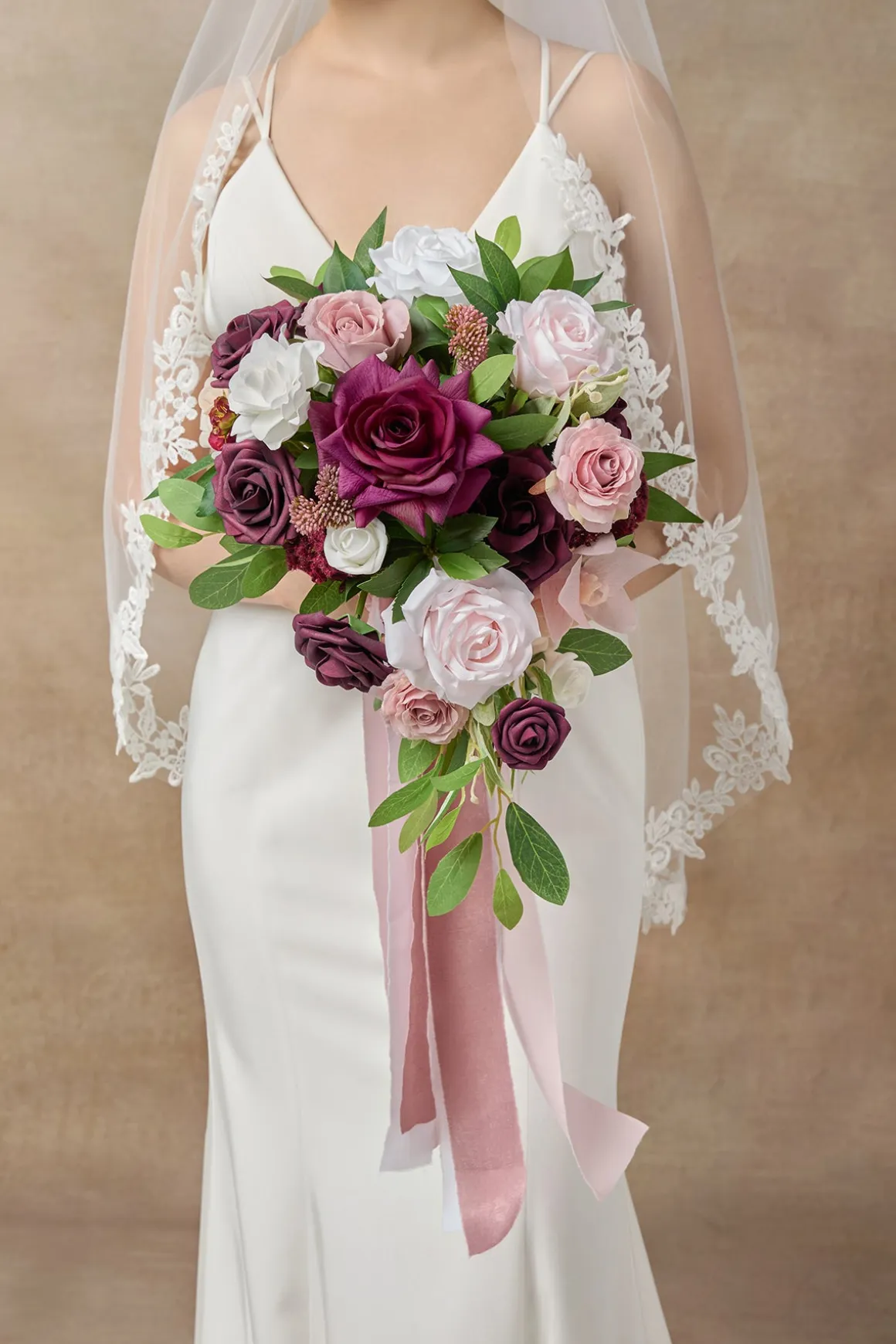 Small Cascade Bridal Bouquet in Romantic Marsala