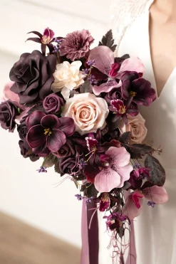Small Cascade Bridal Bouquet in Plum Velvet Wedding | Clearance