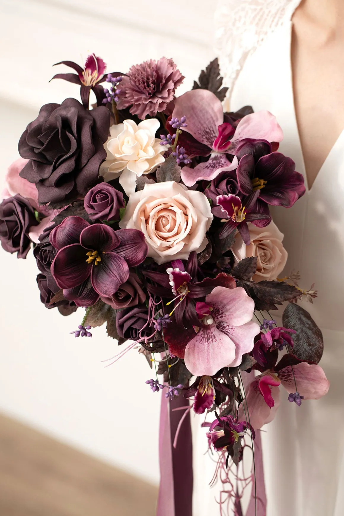 Small Cascade Bridal Bouquet in Plum Velvet Wedding | Clearance