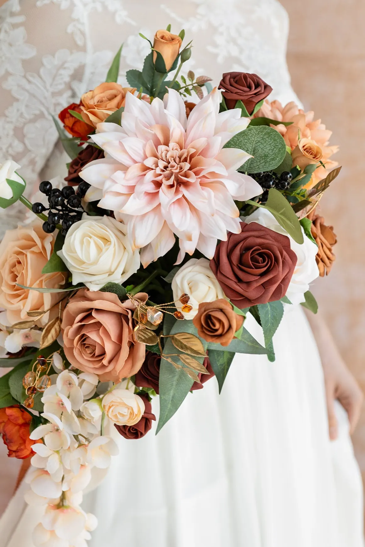 Small Cascade Bridal Bouquet in Sunset Terracotta