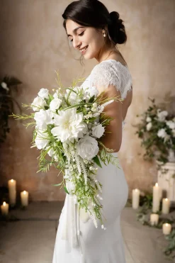 Small Cascade Bridal Bouquet in May Lily & Olive