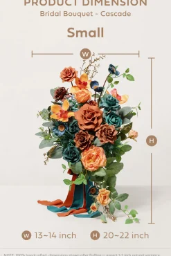 Small Cascade Bridal Bouquet in Dark Teal & Burnt Orange
