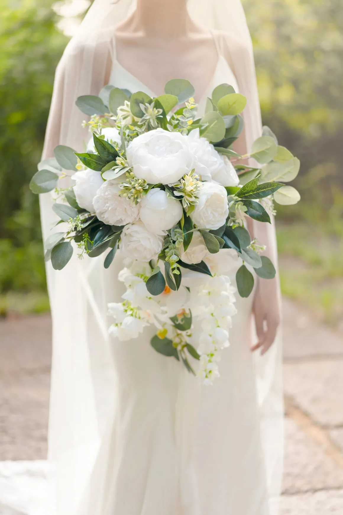 Small Cascade Bridal Bouquet in Natural Whites | Clearance
