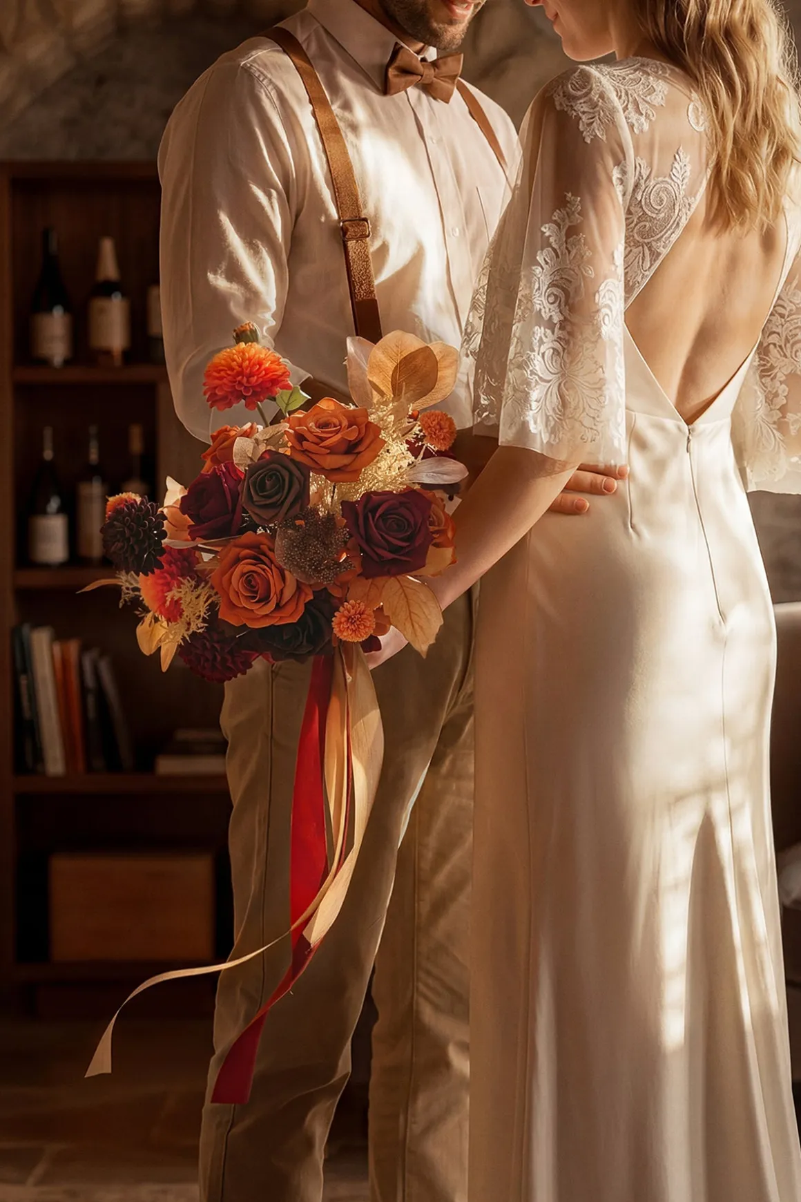 Small Free-Form Bridal Bouquet in Burgundy & Burnt Orange