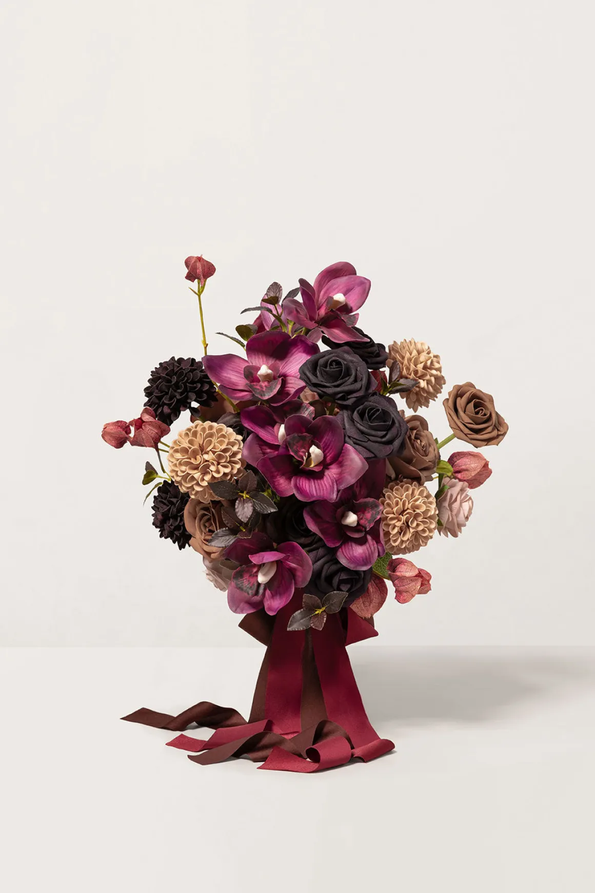 Small Free-Form Bridal Bouquet in Earth Brown & Black Baccara