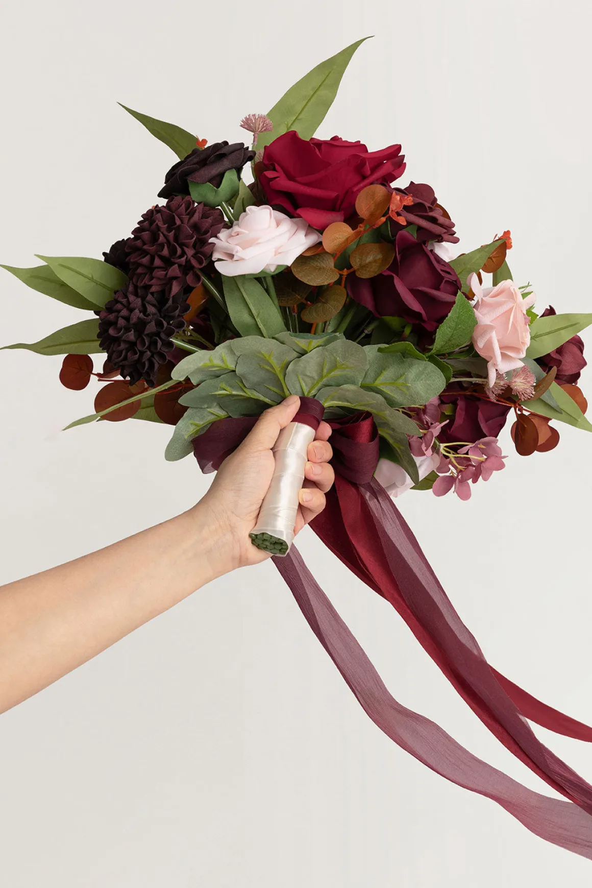 Small Free-Form Bridal Bouquet in Burgundy & Powder Pink