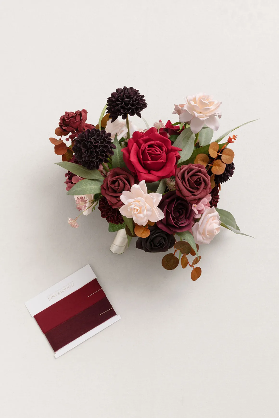 Small Free-Form Bridal Bouquet in Burgundy & Powder Pink