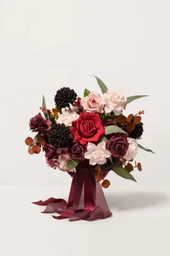 Small Free-Form Bridal Bouquet in Burgundy & Powder Pink