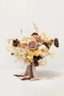 Small Free-Form Bridal Bouquet in Earth Brown & Butter Yellow | Clearance