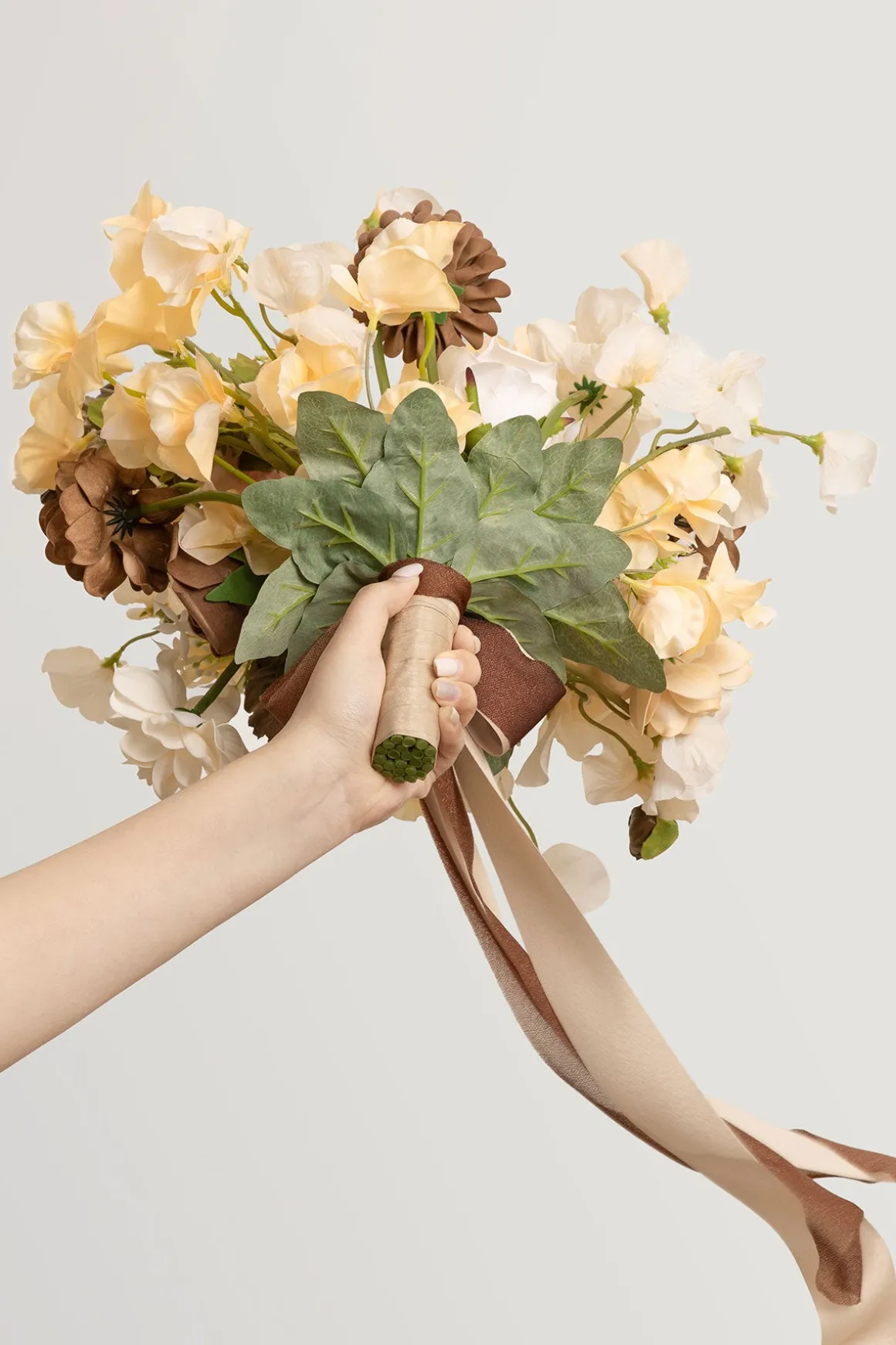 Small Free-Form Bridal Bouquet in Earth Brown & Butter Yellow | Clearance