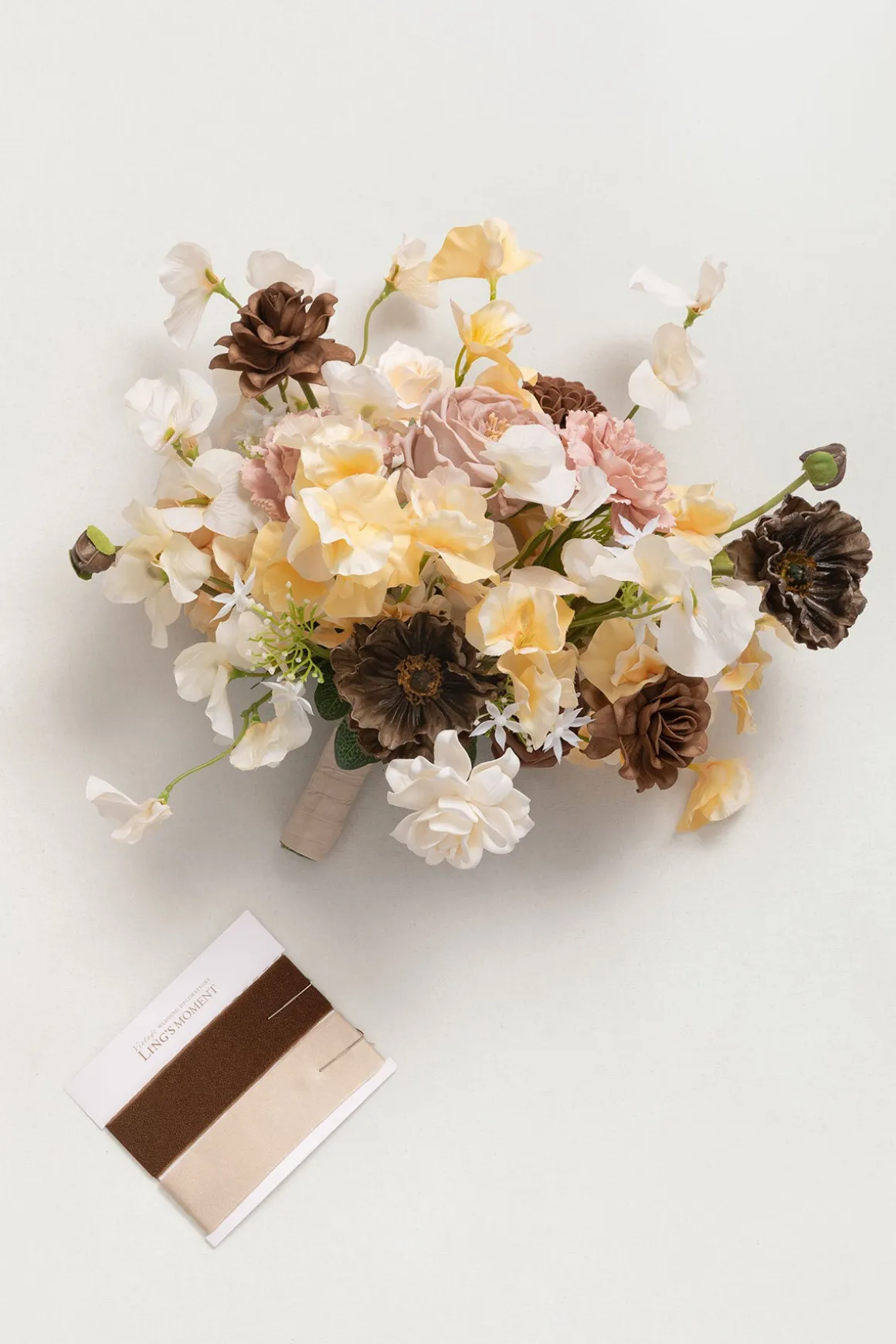 Small Free-Form Bridal Bouquet in Earth Brown & Butter Yellow | Clearance