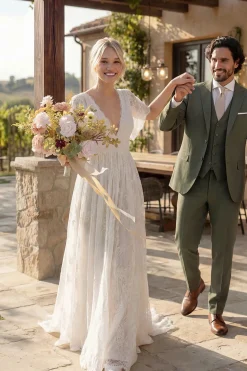 Small Free-Form Bridal Bouquet in Powder Pink & Olive Green | Clearance