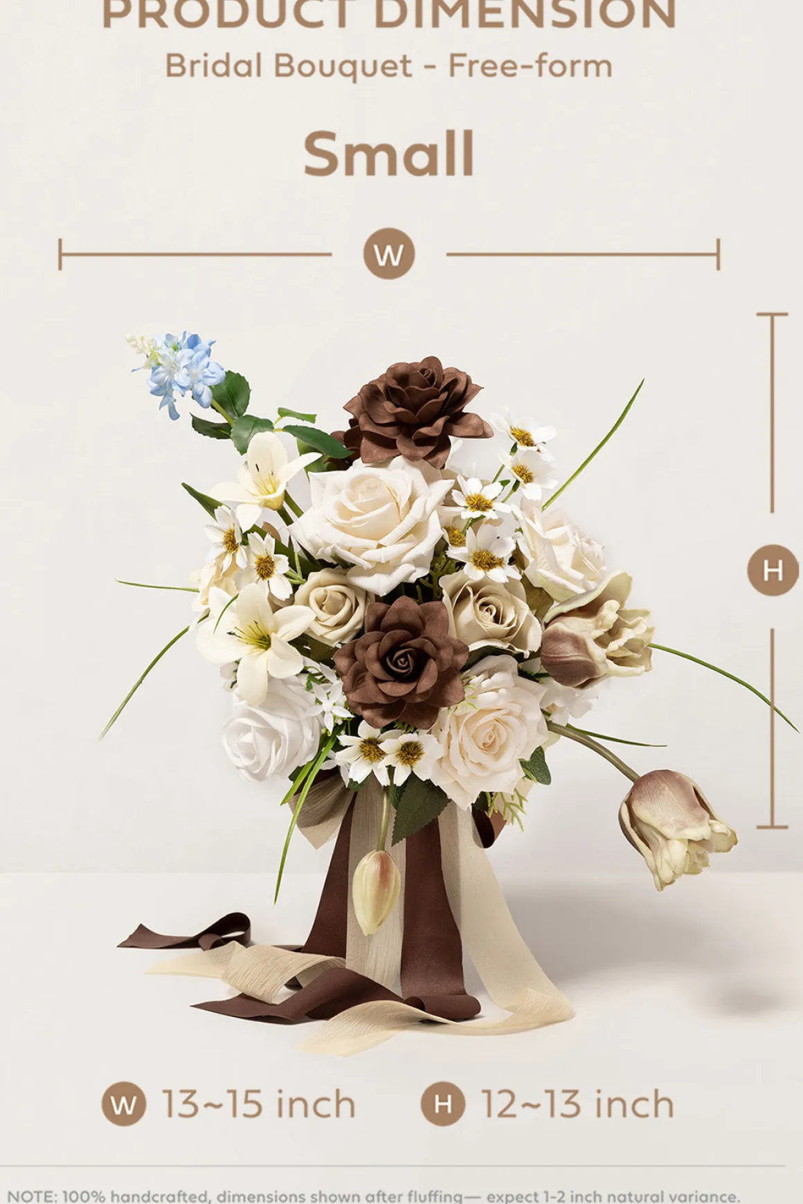 Small Free-Form Bridal Bouquet in Earth Brown & Tawny Beige | Clearance