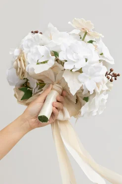 Small Round Bridal Bouquet in Tawny Beige & Sand Beige | Clearance