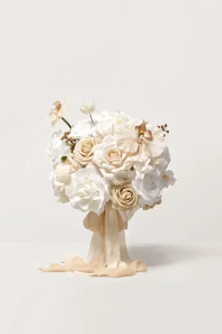 Small Round Bridal Bouquet in Tawny Beige & Sand Beige | Clearance