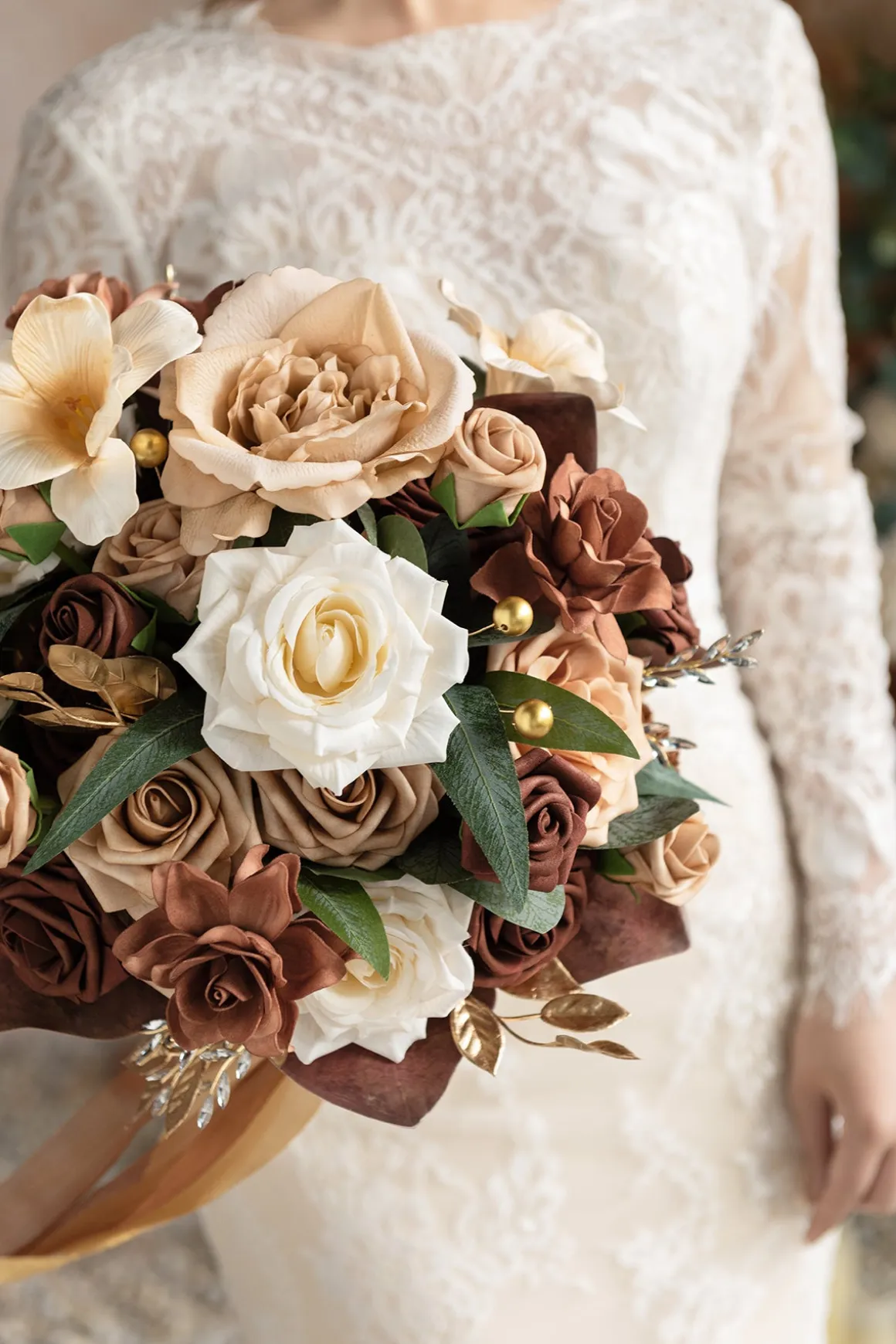 Small Round Bridal Bouquet in Caramel & Walnut Brown | Clearance