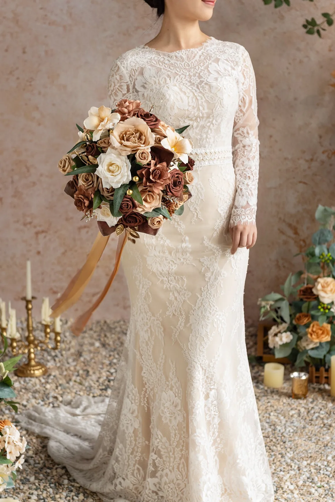 Small Round Bridal Bouquet in Caramel & Walnut Brown | Clearance