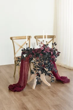 Sweetheart Table Floral Swags in Moody Burgundy & Black | Clearance