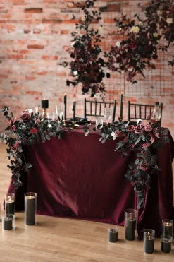 Sweetheart Table Floral Swags in Moody Burgundy & Black | Clearance