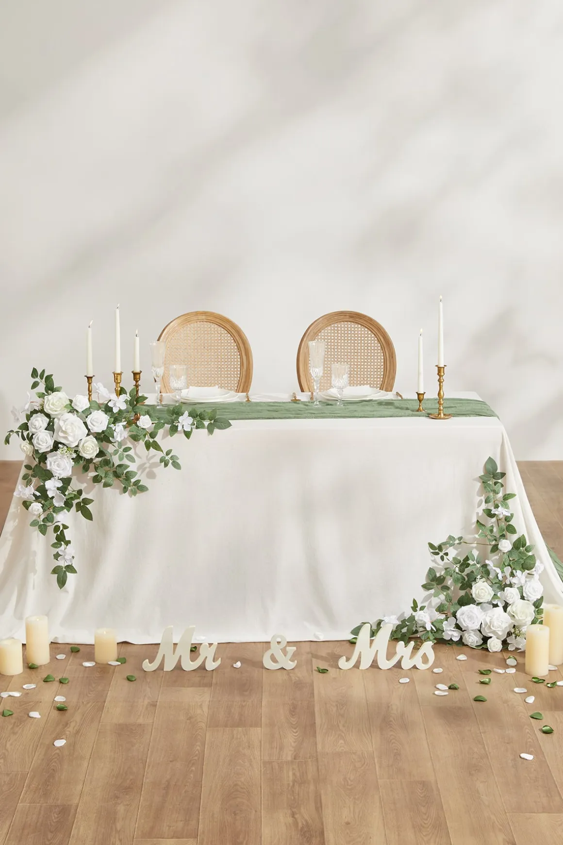 Sweetheart Table Floral Swags in White & Sage