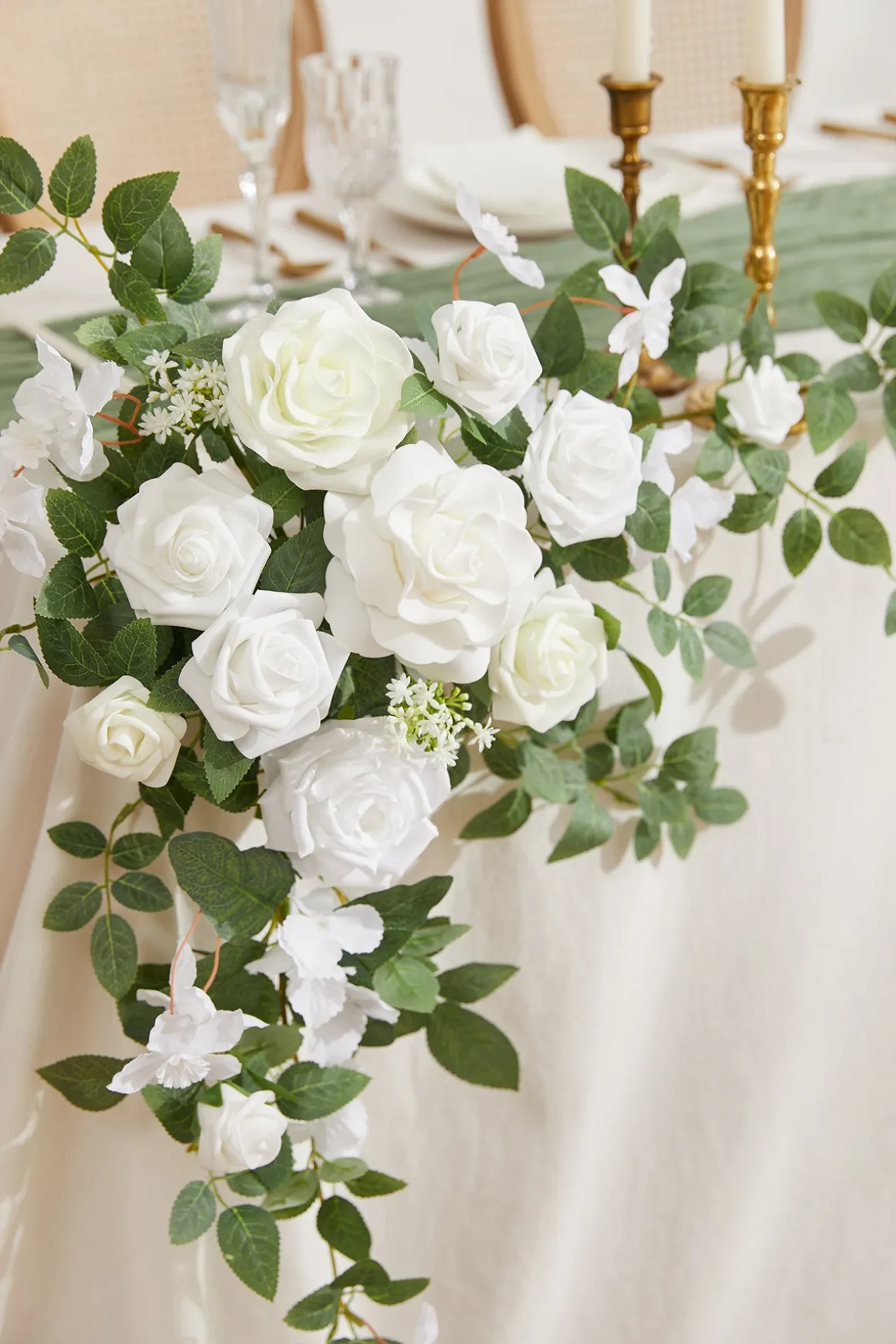 Sweetheart Table Floral Swags in White & Sage