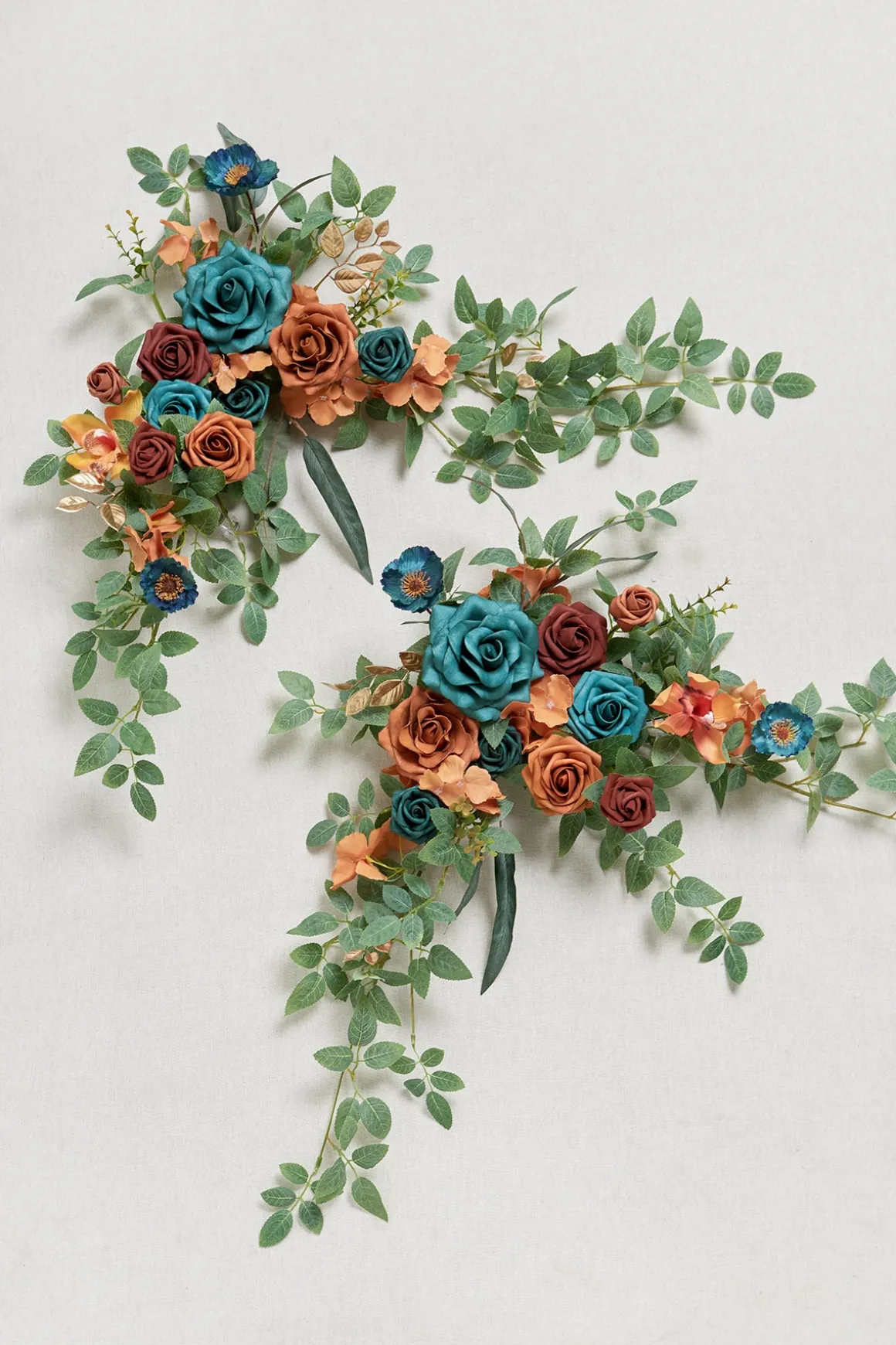 Sweetheart Table Floral Swags in Dark Teal & Burnt Orange