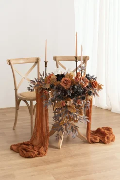 Sweetheart Table Floral Swags in Black & Pumpkin Orange | Clearance