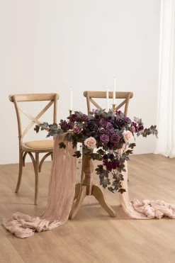Sweetheart Table Floral Swags in Plum Velvet Wedding | Clearance