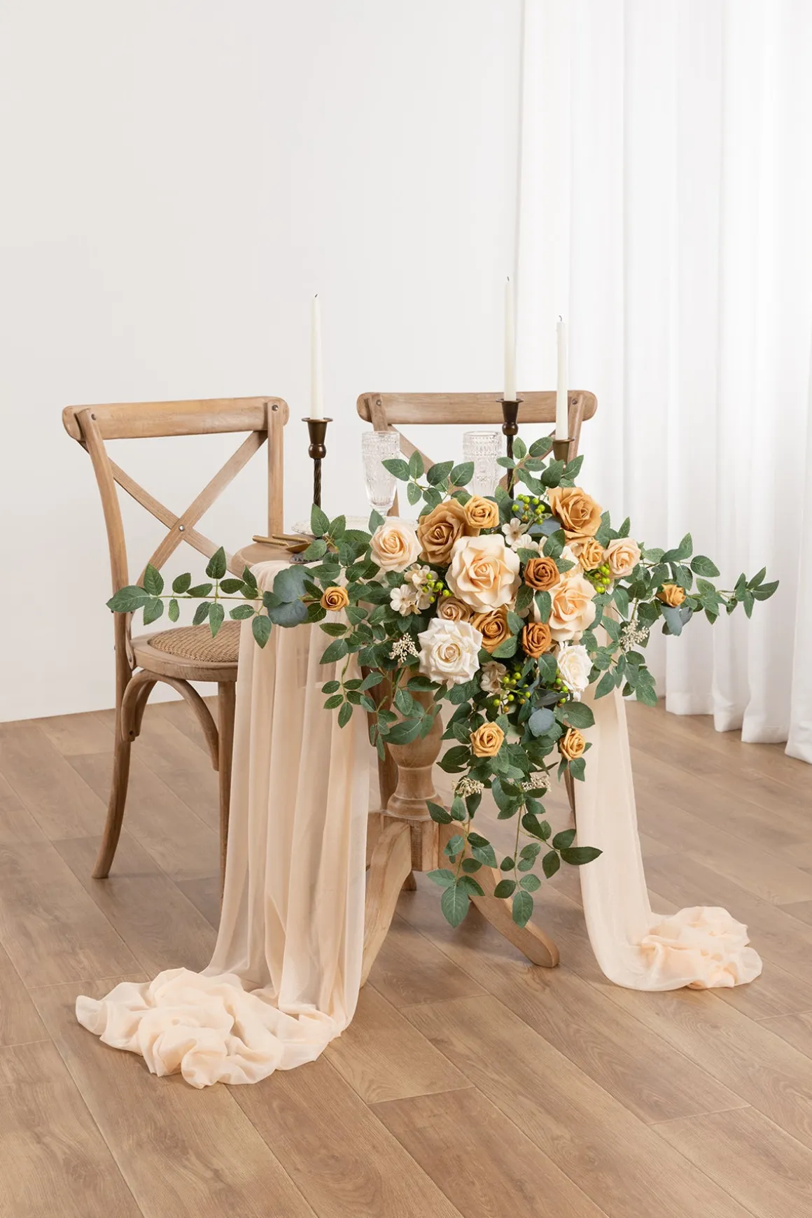 Sweetheart Table Floral Swags in Sunny Peach & Apricot (Set of 2) | Clearance