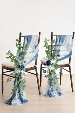 Wedding Aisle Chair Flower Decoration in Dusty Blue & Navy | Clearance
