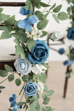 Wedding Aisle Chair Flower Decoration in Dusty Blue & Navy | Clearance