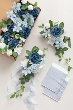 Wedding Aisle Decoration Pew Flowers in Dutch Blue & Powder Blue