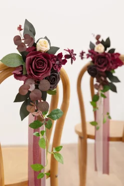 Wedding Aisle Decoration Pew Flowers in Black Baccara & Burgundy