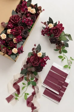Wedding Aisle Decoration Pew Flowers in Black Baccara & Burgundy