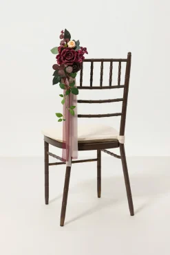 Wedding Aisle Decoration Pew Flowers in Black Baccara & Burgundy
