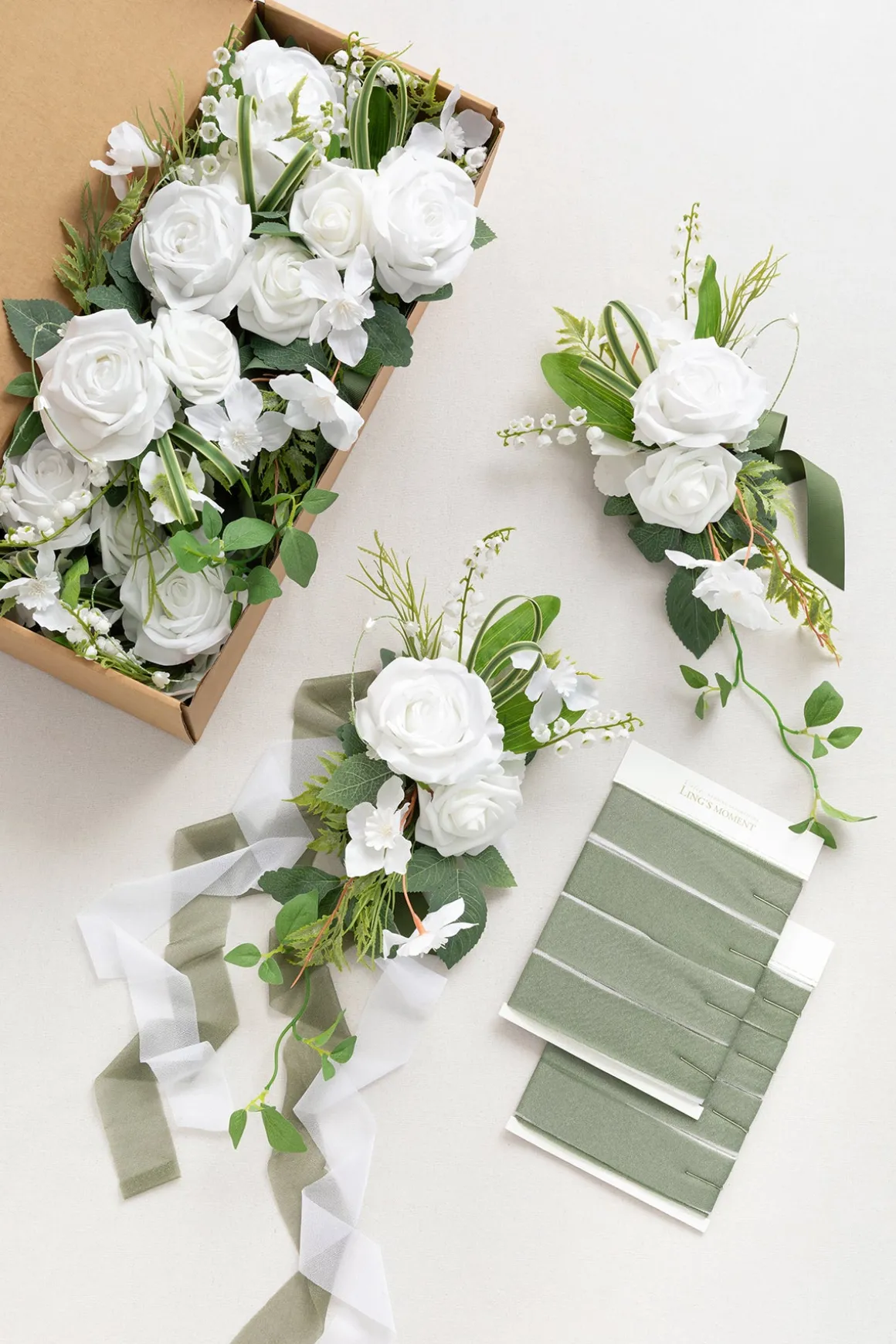 Wedding Aisle Decoration Pew Flowers in White & Sage (Set of 8)