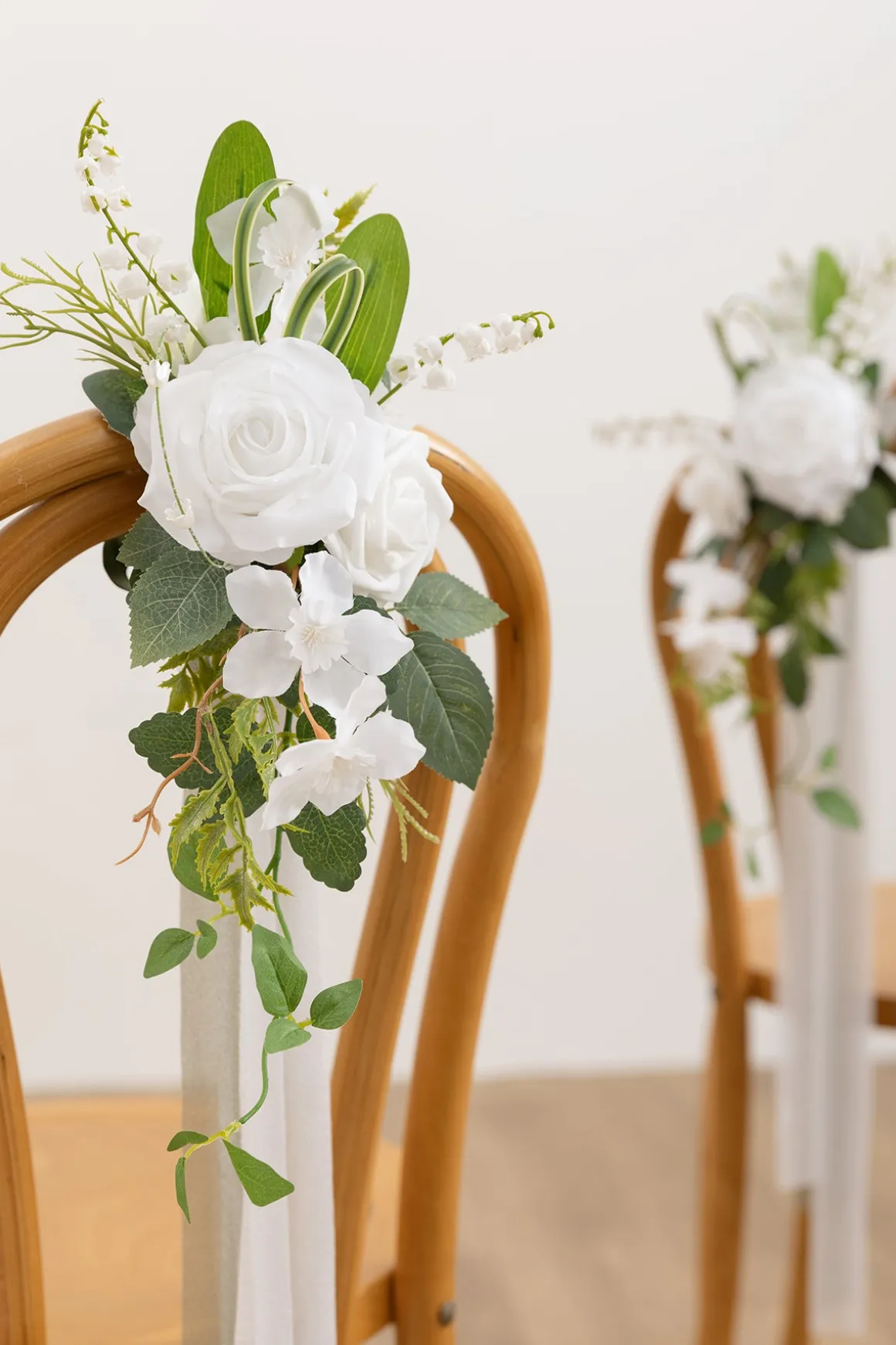 Wedding Aisle Decoration Pew Flowers in White & Sage (Set of 8)