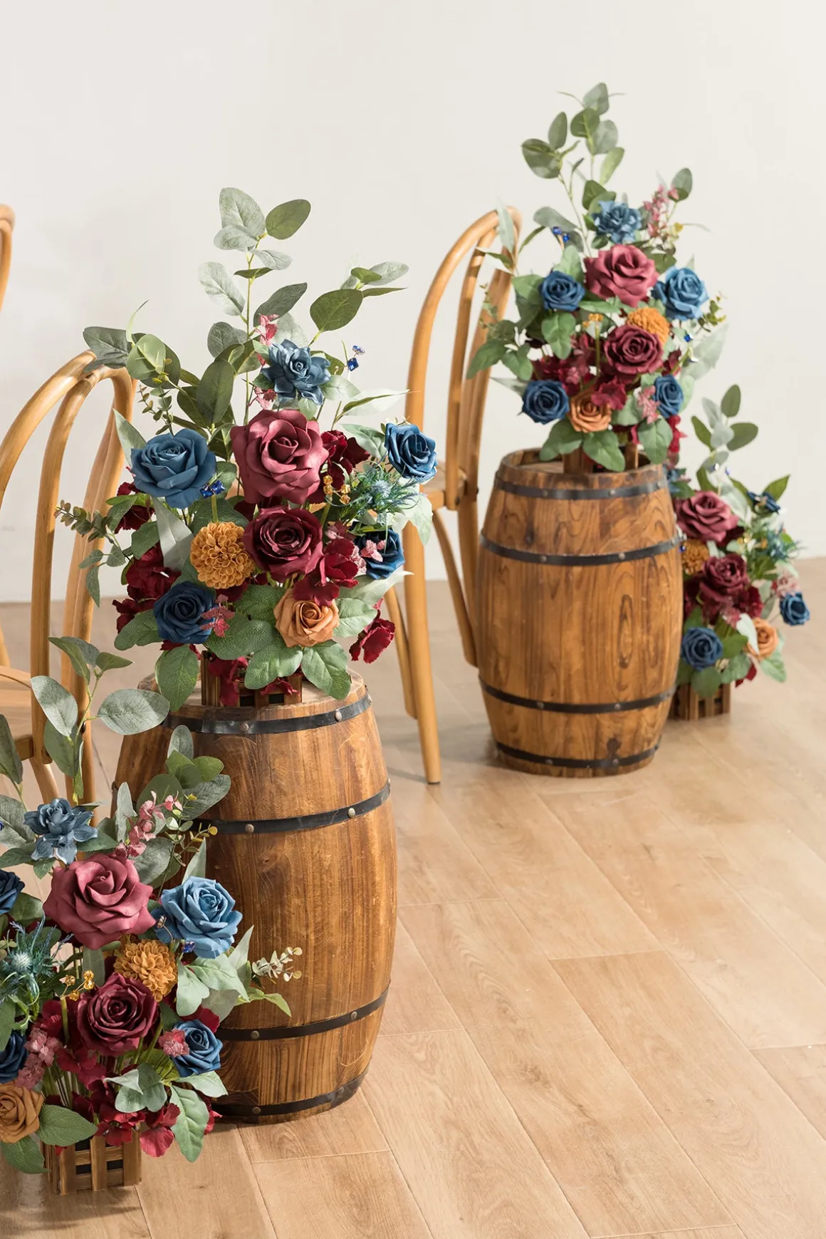 Wedding Aisle Runner Flower Arrangements in Burgundy & Navy | Clearance