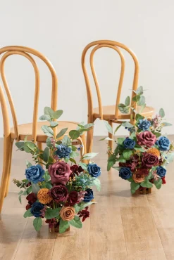 Wedding Aisle Runner Flower Arrangements in Burgundy & Navy | Clearance
