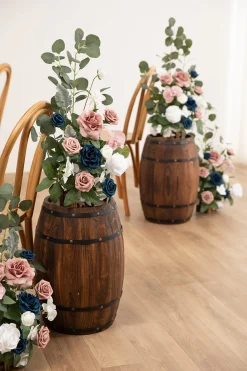 Wedding Aisle Runner Flower Arrangements in Dusty Rose & Navy