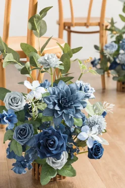 Wedding Aisle Runner Flower Arrangements in Dutch Blue & Navy Blue
